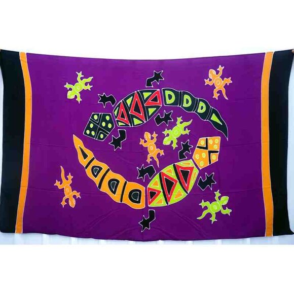 CM62 Gecko Batik Plus 38" Open Hand Painted Cover Up Midi Cardigan fit up to 5X - Picture 2 of 2